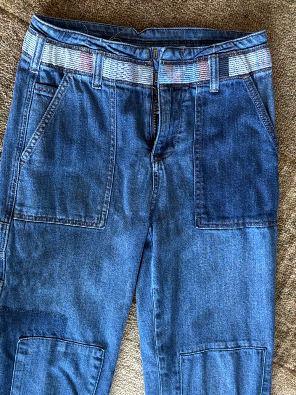 Anthropologie Pilcro Letterpress Blue Patchwork Boyfriend Jeans - Picture 8 of 15